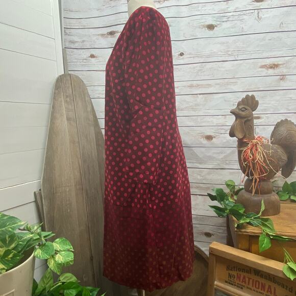 Old Navy 3/4 Sleeve Polka Dot Dress Large Burgandy Maroon Ombre Dots Scoop Neck - Picture 4 of 11
